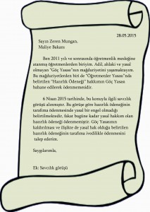maliye Bakanına Mektup 28.05.2015